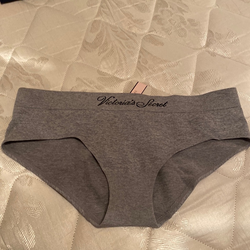 Victoria Secret NWT SZ LG HIPHUGGER gray with logo embroidered on band very sexy